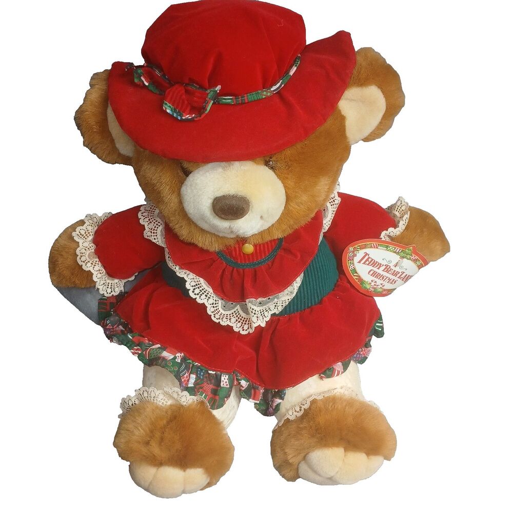 Kmart A Teddy Bear Lane Christmas Girl Teddy Bear 1994 Vintage 22" Plush Stuffed